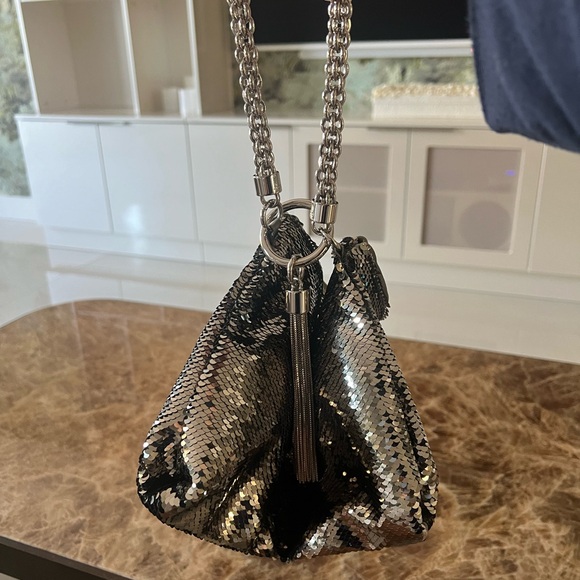 Jimmy Choo Gunmetal Pewter Silver Sequin Callie Evening Bag - Picture 3 of 13